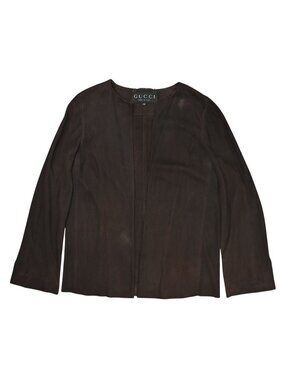Vintage Gucci by Tom Ford S/S 1997 Suede Open Front Blouse Jacket in Brown